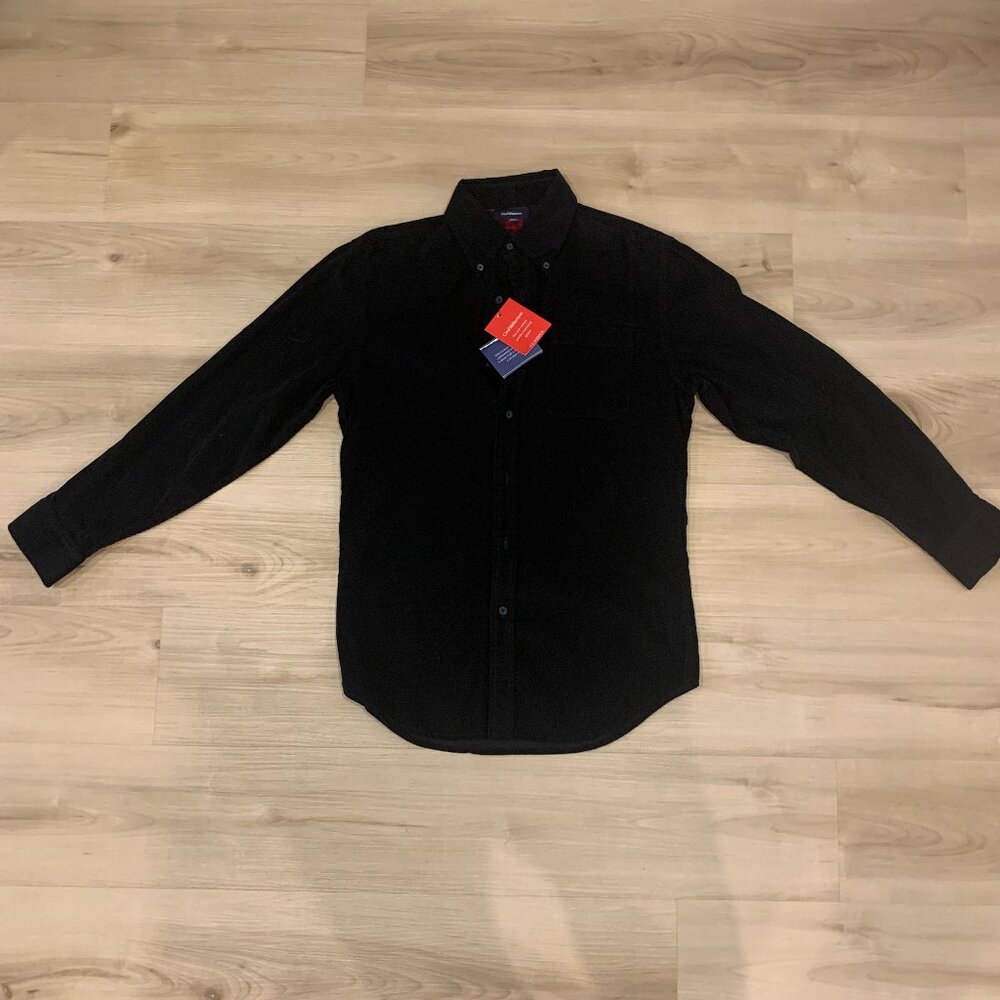 Men's Small Croft and Barrow Fine Wale Corduroy Black Button Down Shirt NWT